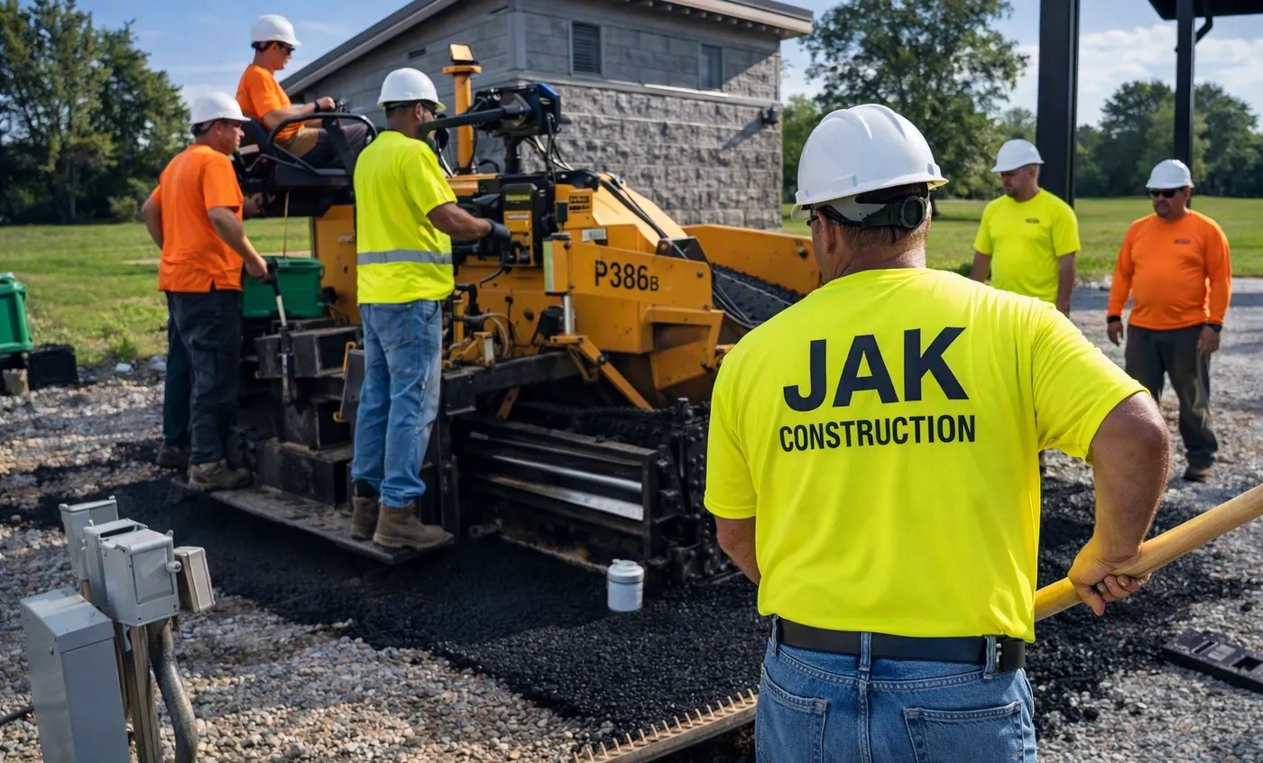 JAK crew running the paver on a commercial site
